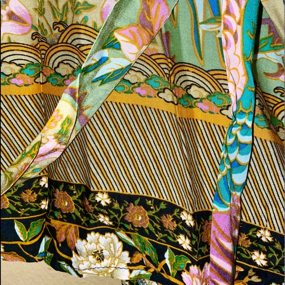 Sage and pink Floral Peacock Belted Kimono Cardi - Picture 5 of 10